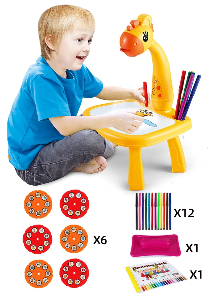 Projection drawing board led with music, educational toys for girls, children's art drawing table, drawing learning tools