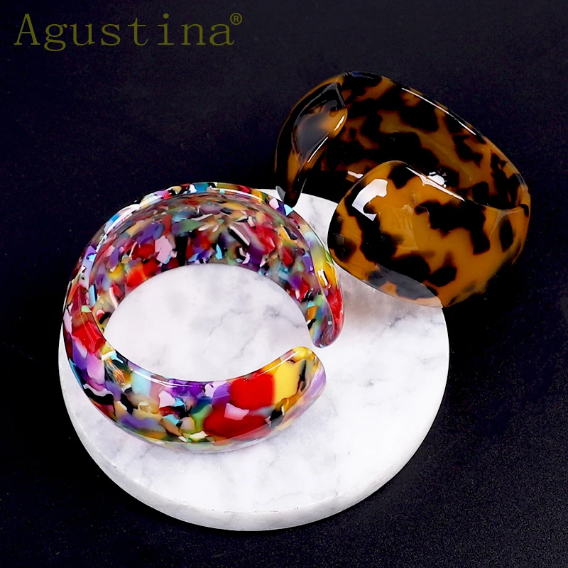 Fashion Acrylic Leopard Resin Bracelets For Women Colorful Bangles Resin Cuff Charms Bracelet Bohemian Punk Elegant Jewelry