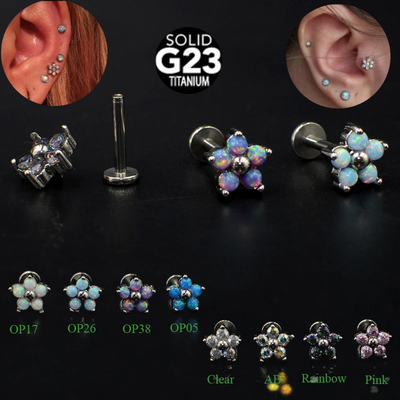 1Pc G23 Titanium 6/8mm Labret Monroe Lip Stud Piercing Jewelry Prong Setting Zircon Opal Ear Helix Tragus Cartilage Stud Earring