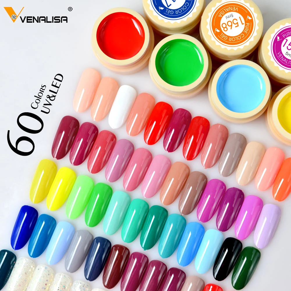 VENALISA 60 Solid Colors Paint Gel Nail Art Designs Hot Sale Soak Off UV LED Ink Color Varnish Gel Nail Polish Lacquer