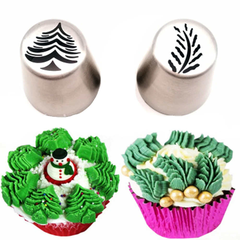 1Pc Stainless Steel Cake Nozzles Christmas Tree Leaf Pattern Baking Reusable Pastry Tips Icing Piping Cream Cake Decorating Tool