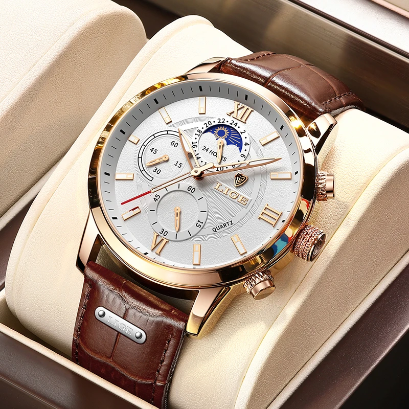 LIGE Fashion Leather Waterproof Quartz Clock Mens Watches Top Brand Luxury Watch Military Sport Relogio Masculino Wristwatch+Box