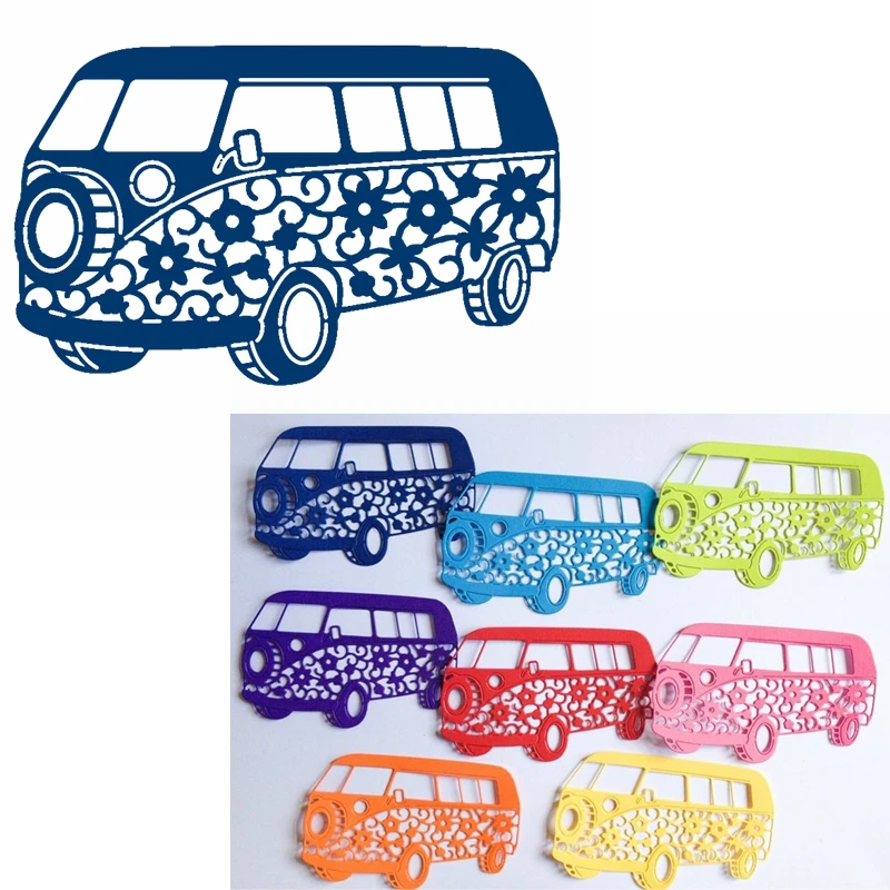 Flowery Bus Metal Cutting Dies Stencils Hollowed Flower Bus Die Cut For Card Making DIY New 2019 Crafts Cards