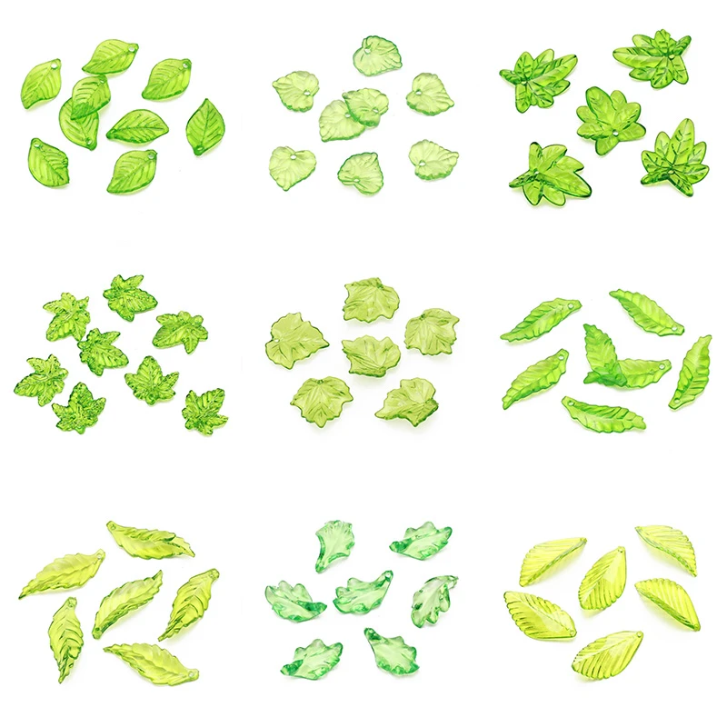 30pcs/lot Mixed Green Leaves Plastic Pendants Various Spacer Charms Beads For Jewelry Making Diy Necklace Bracelet Earring