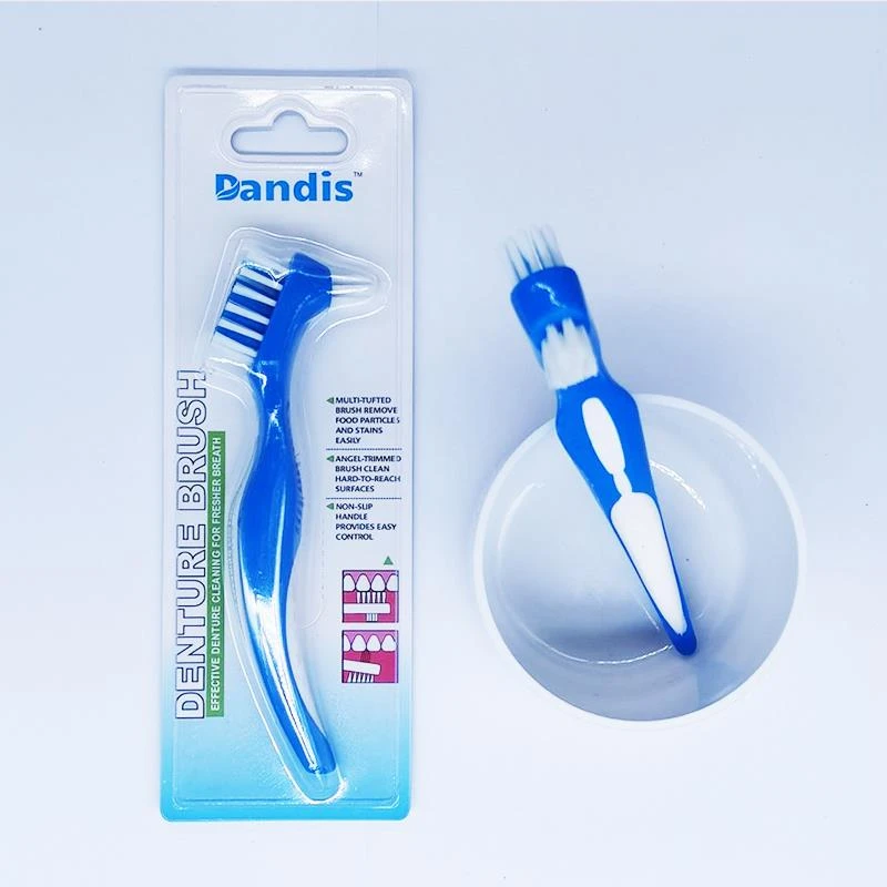 1PCS Denture Brush Non-slip Handle Dual-Head False Teeth Toothbrush Denture Supplies Multi-Layered Denture Cleaning Brush