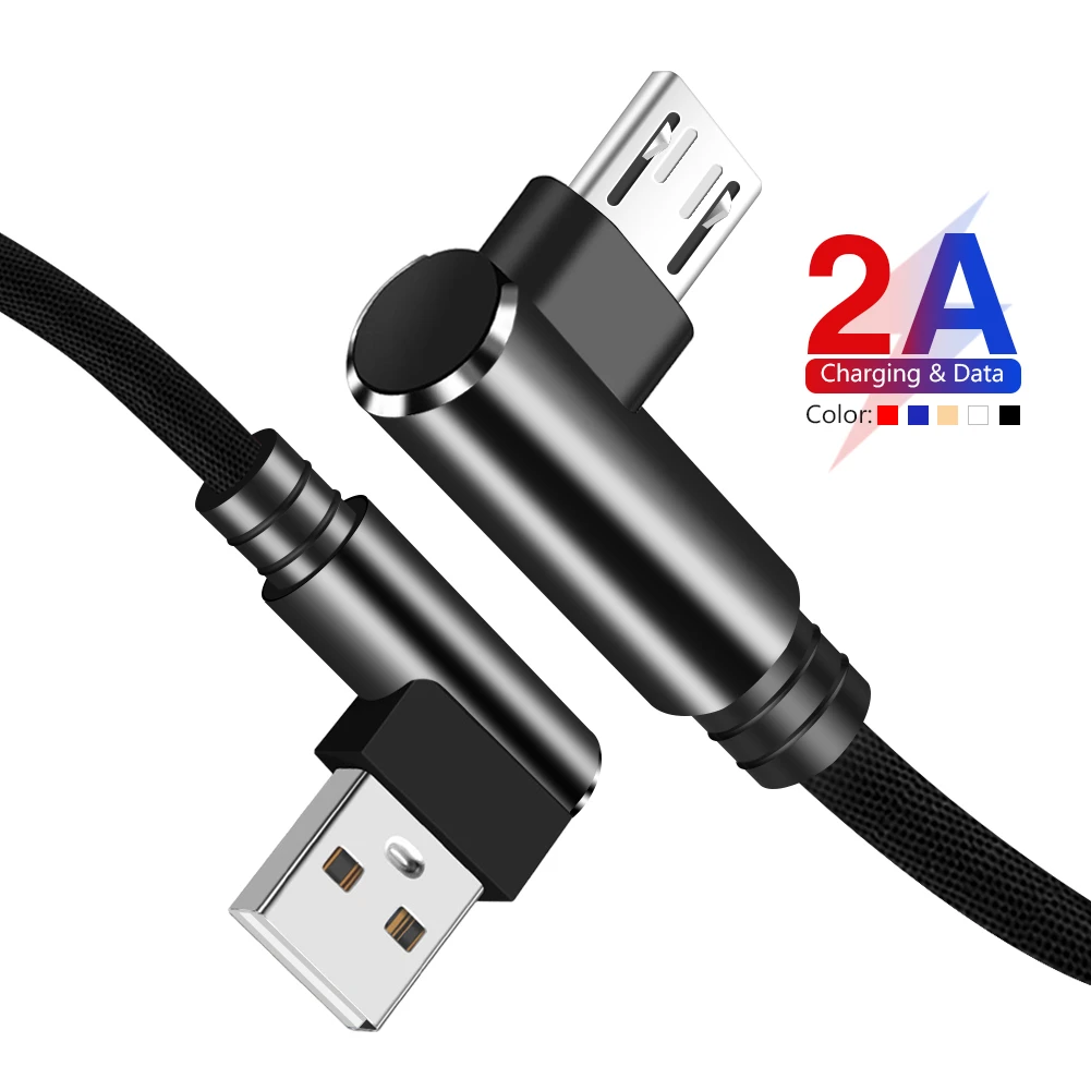 27cm 1m 1.5m 2m 3m 2A 90°double Elbow Fast Charging Micro Usb Cable High Speed For Samsung Sony Huawei Nokia PS4 Controller