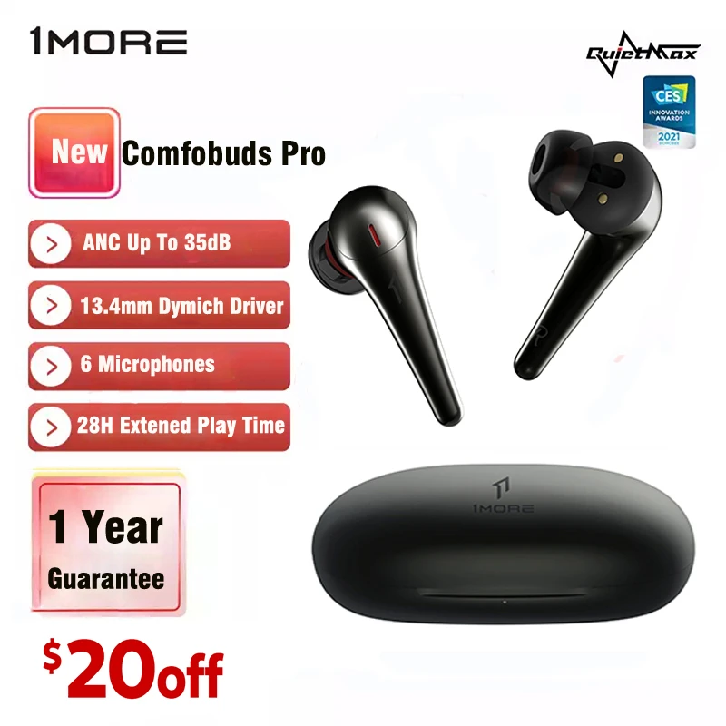 1MORE Comfobuds Pro ES901 ANC TWS Bluetooth 5.0 True Wireless Earphone With 6 Microphones 4 Models Active Noise Cancel To 35dB