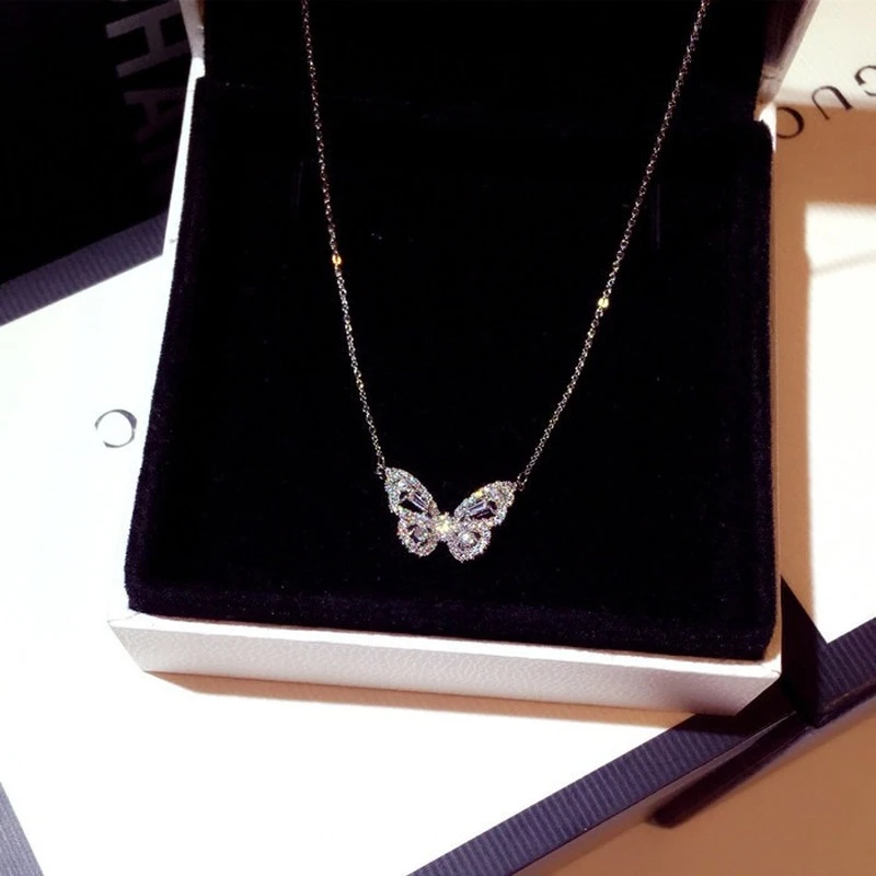 Cute Rose Gold Silver Color Butterfly Pendant Long Chain Necklace Choker for Women Fashion Jewelry 2020 NEw