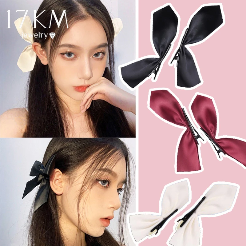 17KM Korean 2Pcs Black Chiffon Bow Hairpin Hair Clip For Girls Women Cute Party Barrette Hairgrips Back Clip Hair Accessories