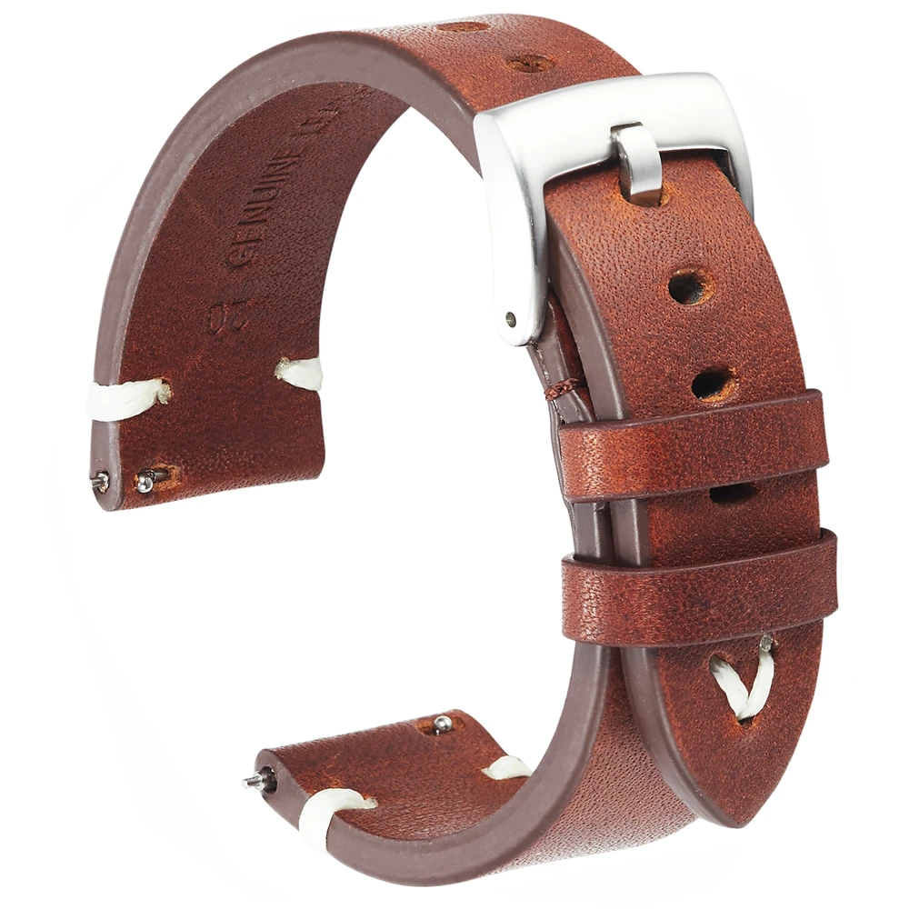 Leather Watchband 18mm 20mm 22mm Oil Wax Genuine Watch Straps Red Brown Handmade s Quick Release Cowhide Bracelet For Gear S3