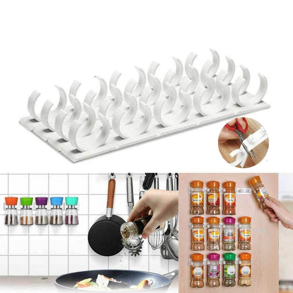 4Layer Kitchen Storage Rack Wall Mount Ingredient Spice Bottle Rack Plastic Clip Rack Cabinet Door Hooks Jars Spice Holder Tools