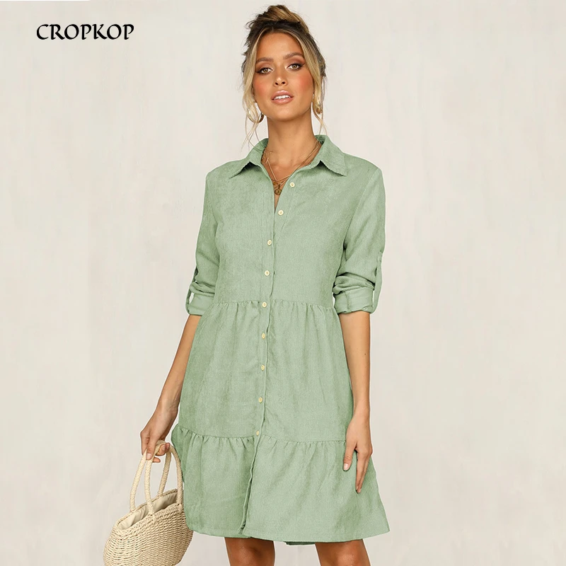 Shirt Dress Long Sleeve Women Clothing Autumn Winter Dress Button Turn-down Collar Ladies A-line Mini Party Dress 2020 Vestidos