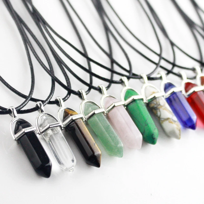 Natural Stone Necklace Hexagonal Column Pendant Natural Crystal Pendants Hexagonal Column Bullet Hexagonal Necklace Women