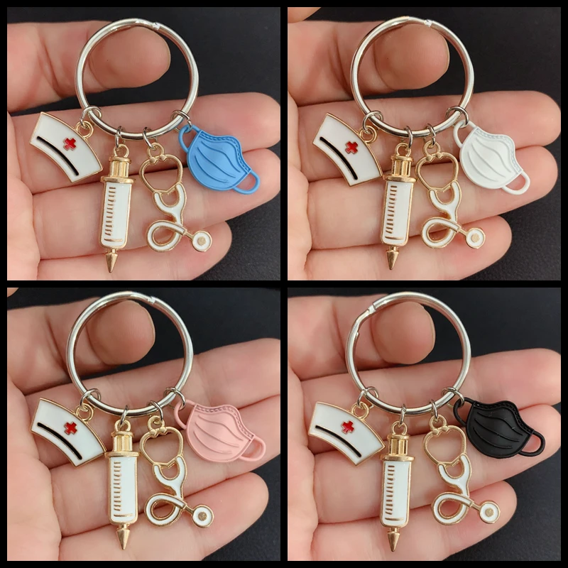 New design keychain doctor medical tool stethoscope syringe mask key ring nurse medical student gift keychain souvenir