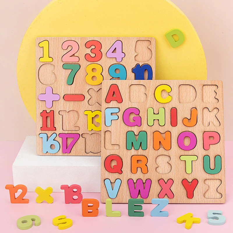 20*20cm Wooden Puzzle Toys Board Alphabet Number 3D Puzzles Kids Early Educational Toy Matching Letter Toys for Children