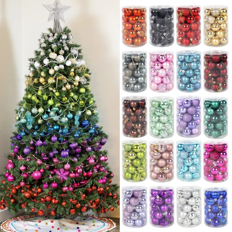 34pcs christmas ornament for xmas home decor plastic balls natal deco christmas ball 4cm 2021 hanging xmas tree pendant new year