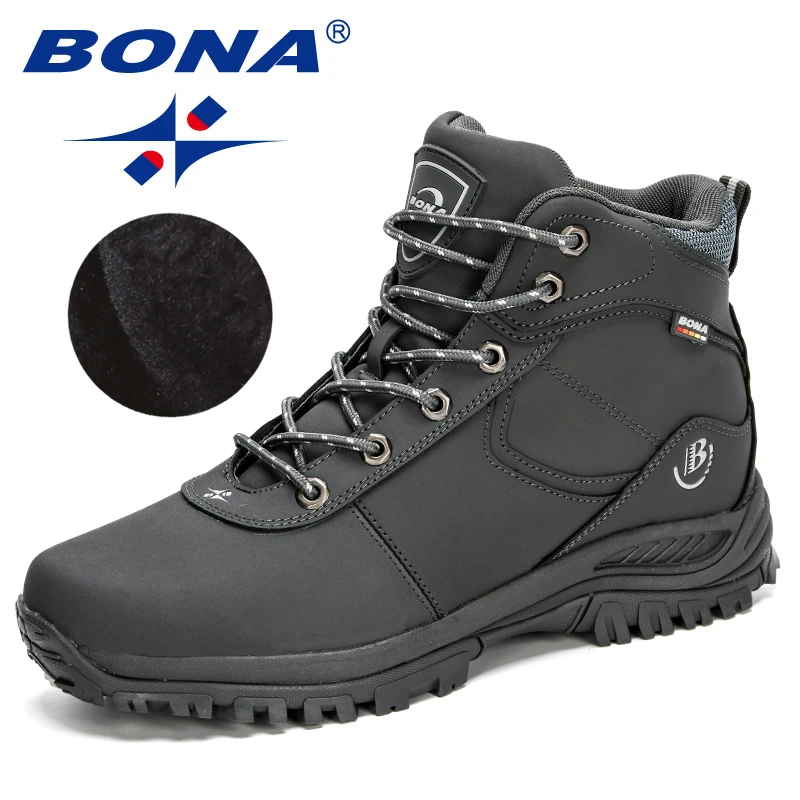 BONA 2020 New Arrival Nubuck Leather Shoes Winter Boots Men Warm Sneakers Outdoor Anti-Slip Ankle Plush Snow Boots Masculino