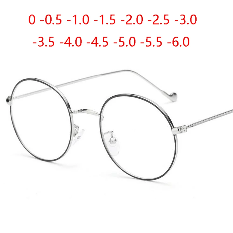 Women Round Metal Glasses Frame With Degree Men Ultralight Finished Myopia Glasses -0.5 -1 -1.5 -2 -2.5 -3 -3.5 -4 -4.5 -5 -6.0