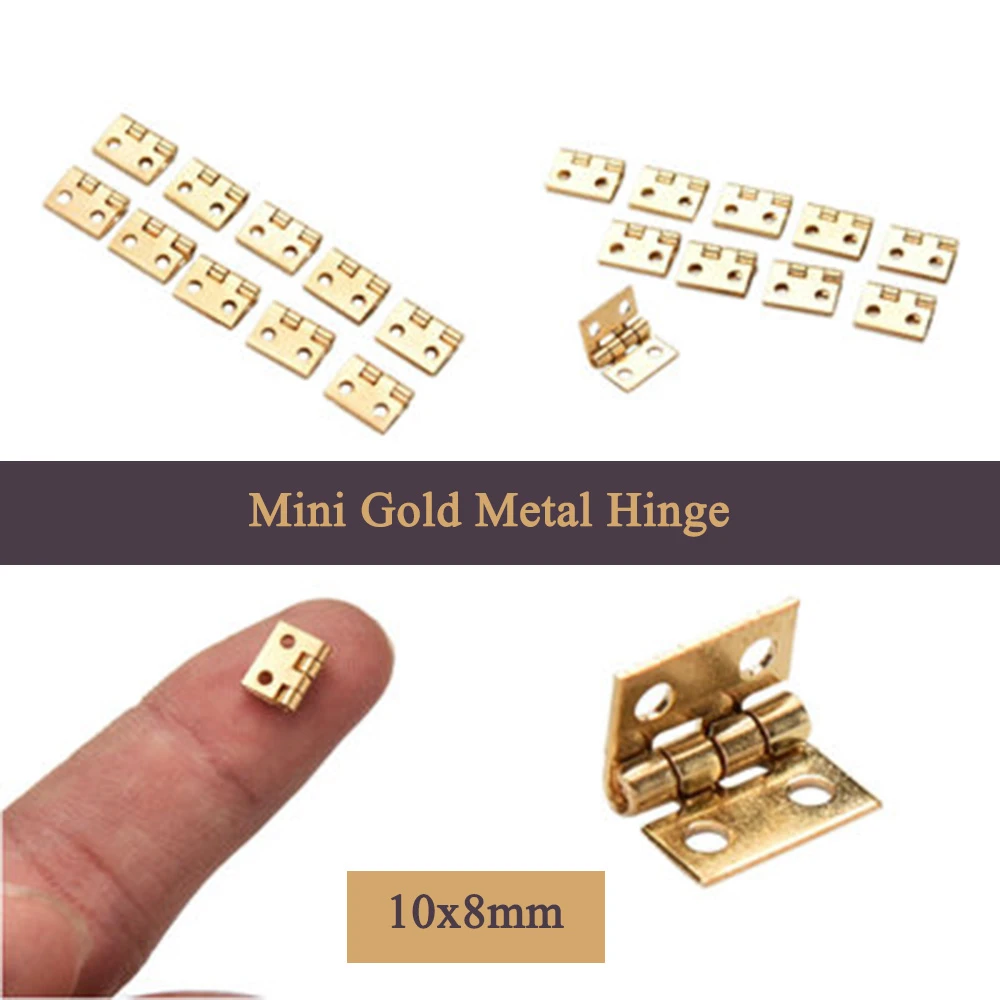 20pcs Tiny golden Mini Small Metal Hinge For 1/12 House Miniature Cabinet Furniture Fittings For Cabinets 10 X 8mm home hardware