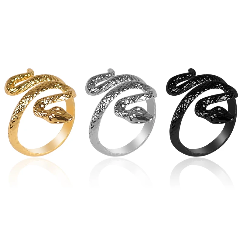 New Hot Selling Snake Ring Adjustable Opening Zinc Alloy Black Animal Ring Fashion  Men And Women Hands Decorated  Jewelry Gifts