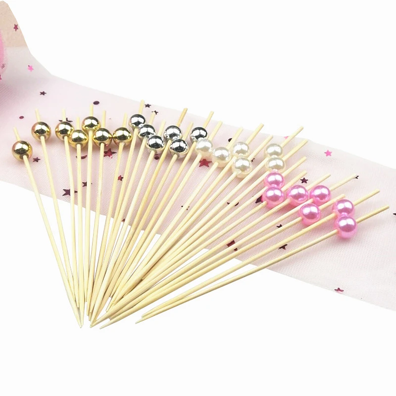 12cm 100pcs Lmitation Pearls Disposable Fruit Fork Creative Cocktail Sign Pastry Decoration Sign/KTV/Party Bar/Christmas