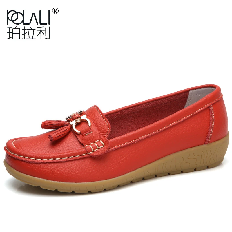 POLALI Spring Autumn Women Genuine Leather Loafers Flats Moccasins Shoes Female Casual Ladies Black Footware Shoes 5272AF49