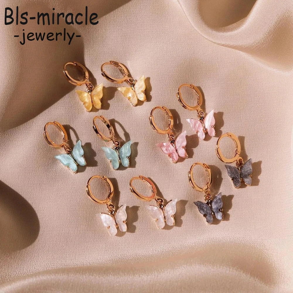 New Vintage Earring Jewelry Fashion Multi-color Butterfly Shape Earring Pendant For Women 2020 Simple Alloy Earrings Party Gift