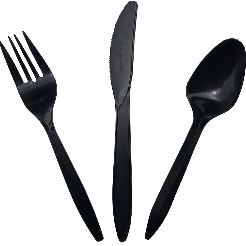 16pcs Black Plastic Utensils Knife Spoon Fork Halloween Tableware Disposable Couverts Jetable Cutlery Birthday Party Supplies
