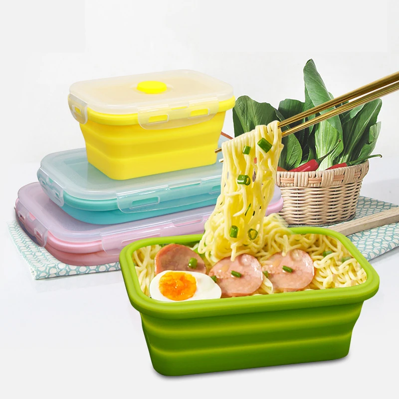 350-1200ml Silicone Collapsible Lunch Box Food Storage Container Microwavable Portable Bowl Picnic Camping Rectangle Outdoor Box