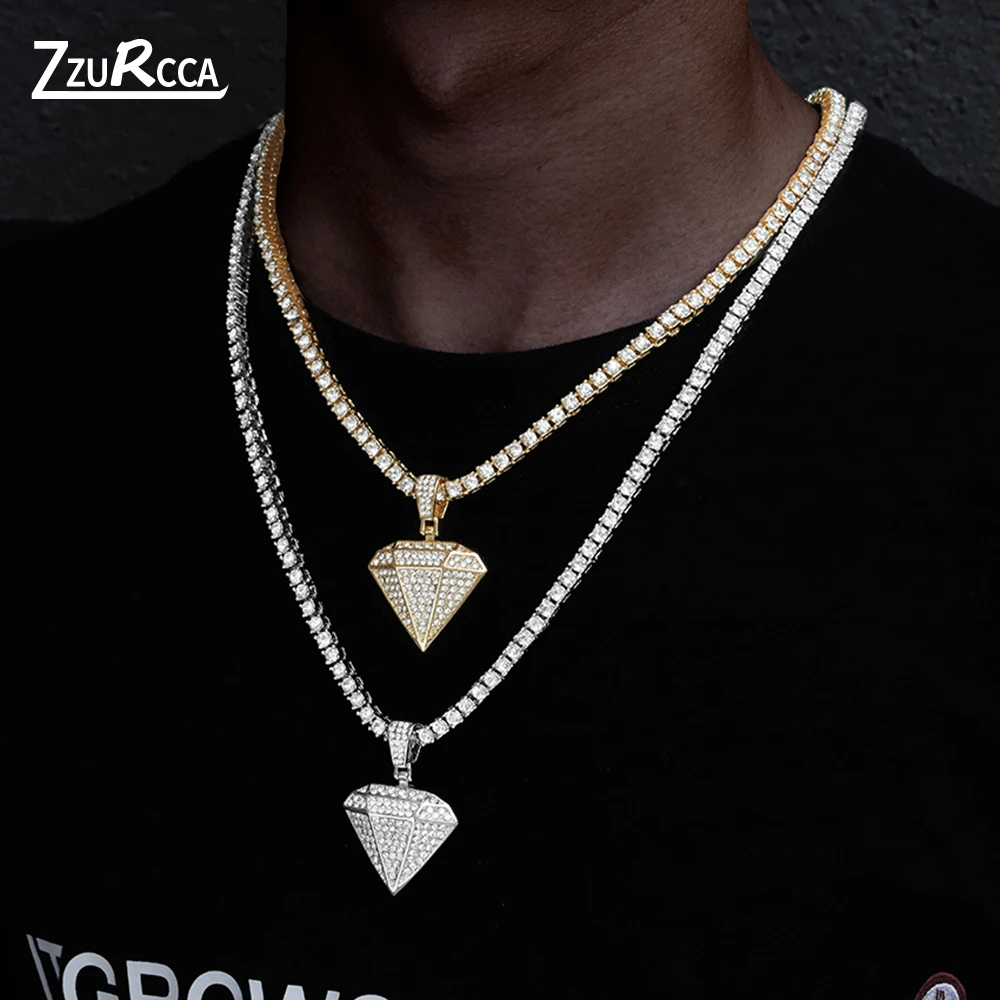 Iced Out Pendant Necklace With 4mm Zicron Tennis Chain Iced Out Bling Rhinestone Chain Necklace For Men colar masculino