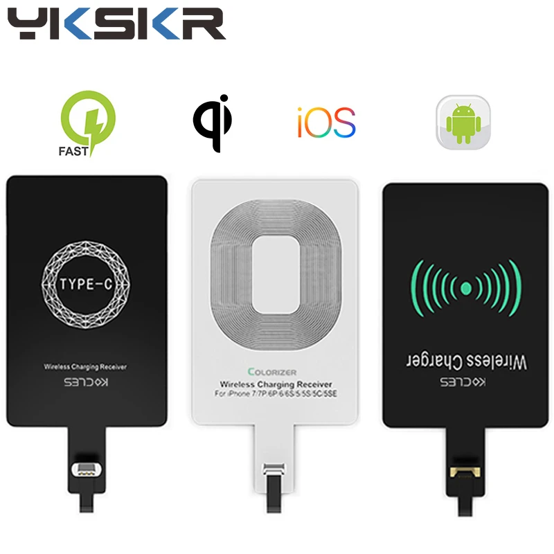 Micro USB Type C Universal Fast Wireless Charger adapter For Samsung huawei For iPhone For Android Qi Wireless Charging Receiver