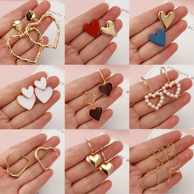 Women's Earrings Korean Love Heart Drop Earrings For Women Statement Geometric Pearl Gold Earrings 2021 New Trend Female Jewelry