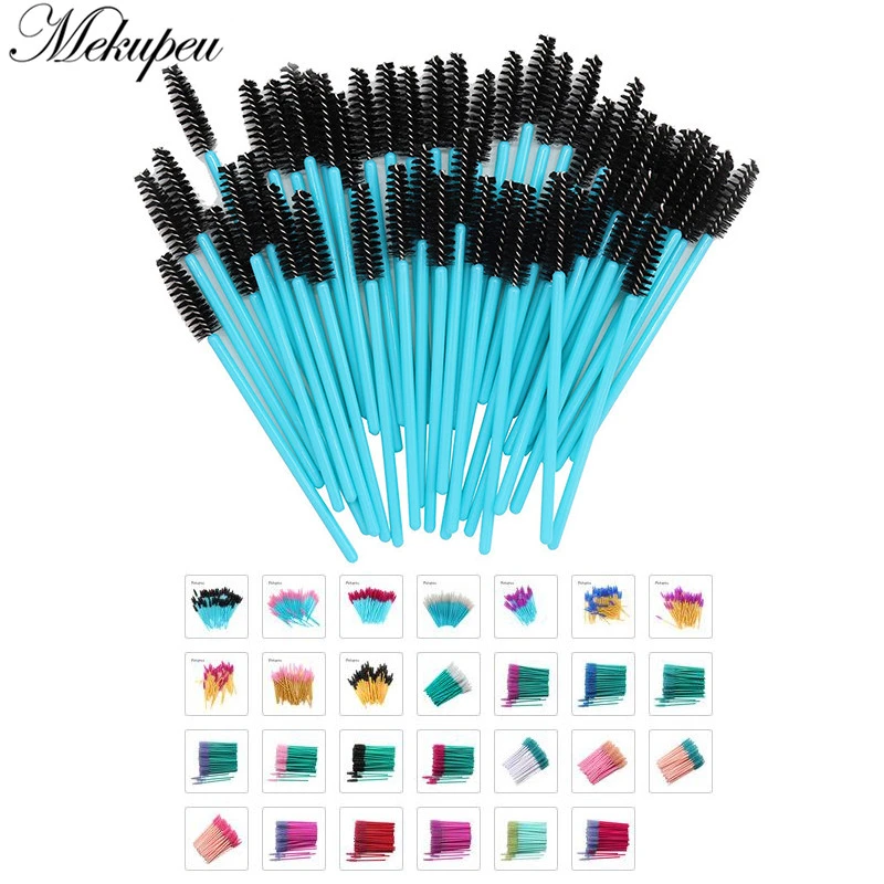 50 Pcs/lot Nylon Golden Blue Handle Mascara Wands Applicator Disposable Eyelash Brush For Eyelash Extension Makeup Brushes