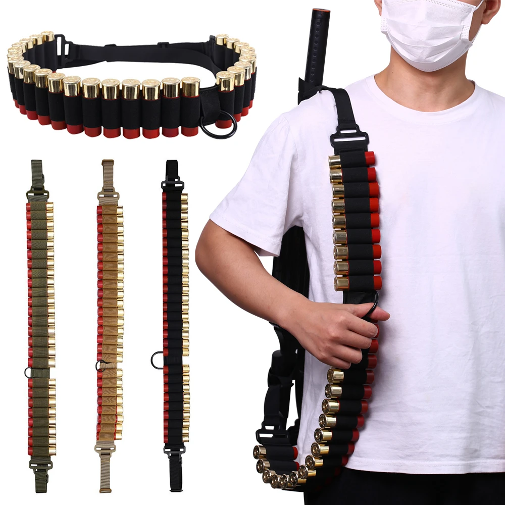 Tactical 25 Rounds Ammo Shell Holder Belt 12 Gauge Ammo Pouch Military Shotgun Cartridge Belt Waist Bullet Cartridges Holster