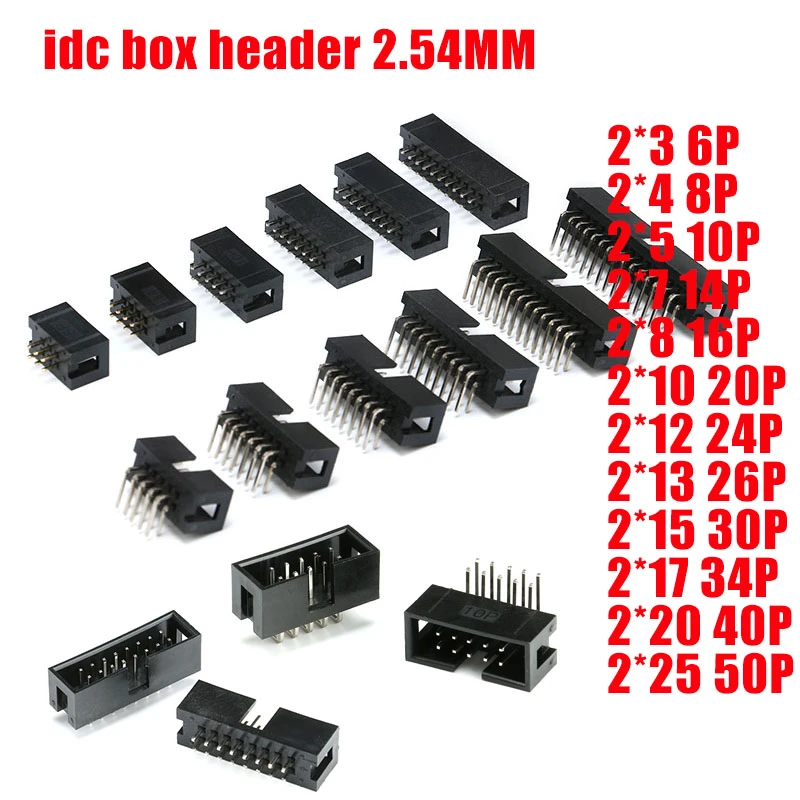 10pcs 6/10/20/26/34/40 PIN 2.54MM pitch Male Socket idc box headers PCB Connector Double Row10P/20P/40P DC3 Header