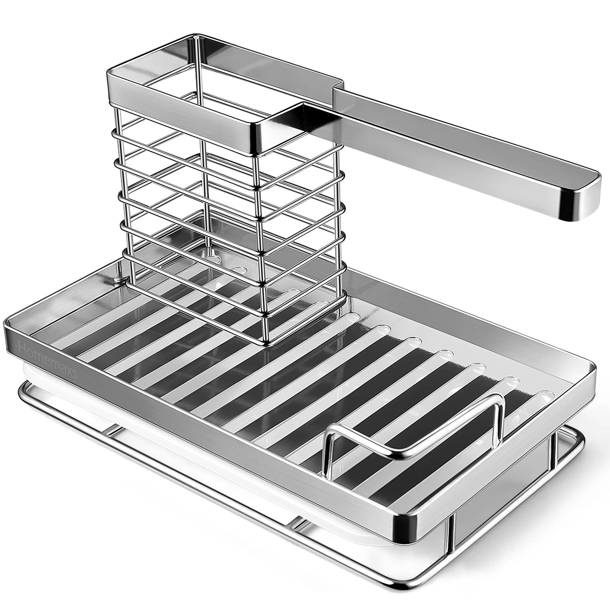 Kitchen Sink Organizer Stainless Steel Dish Kitchen Utensils Holder Sponge Brush Rack with Drain Pan for Home Kitchen Restaurant