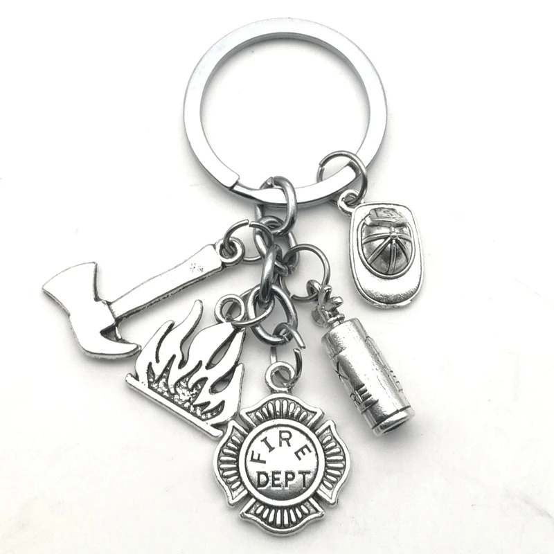 2020 New Fire Extinguisher and Flame Keychain/Firemen Fire hero key ring Gift Creative Firefighter Gift fasion jewellery