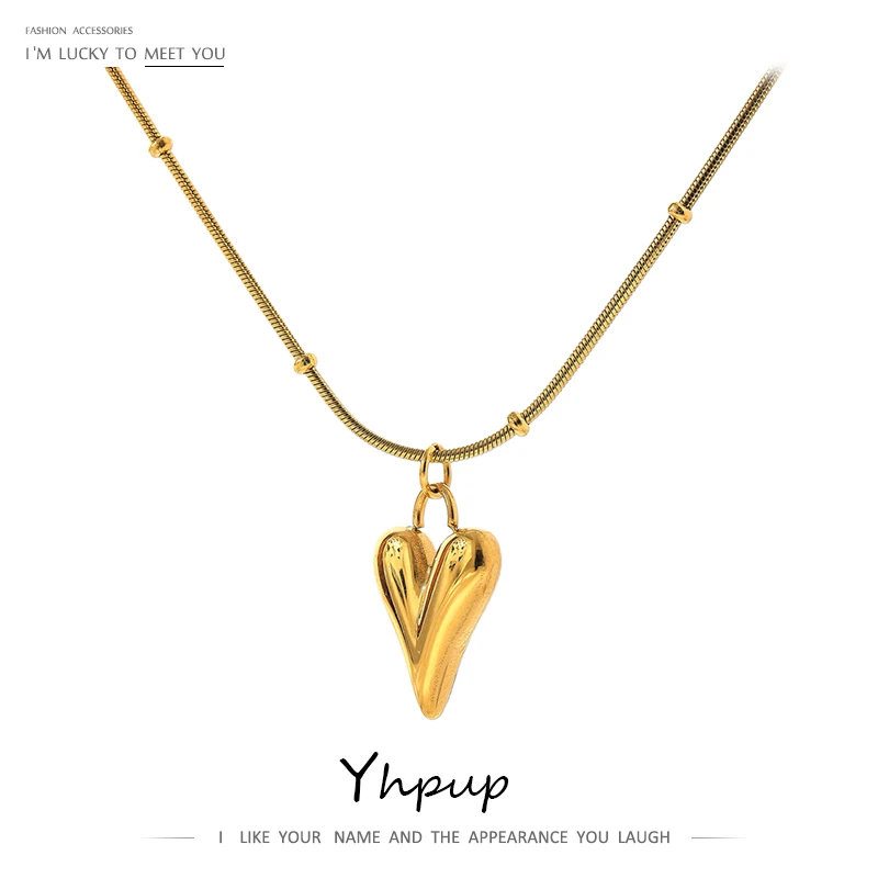 Yhpup Temperament Heart Pendant Chain Necklace for Women 2021 Stainless Steel Stylish Choker Necklace 18 K Jewelry Party Gift