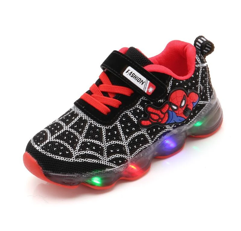Hot Spiderman Kids Boys Sports Sneakers Children Glowing Kids Shoe Chaussure Enfant Girls Shoe With LED light Size 21-30