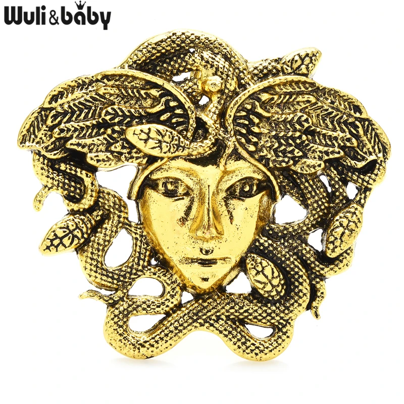 Wuli&baby Vintage Medusa Brooches Women Men 2-color Greek Mythology Snake Lady Figure Party Casual Brooch Pins Gifts