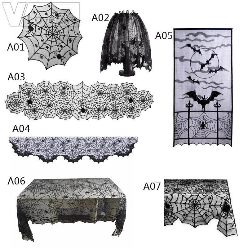 Table cover lace Table Runner Black Lace Spiderweb Table Runner Luxury Fireplace Scarf Home Tablecloth Halloween Table Decor