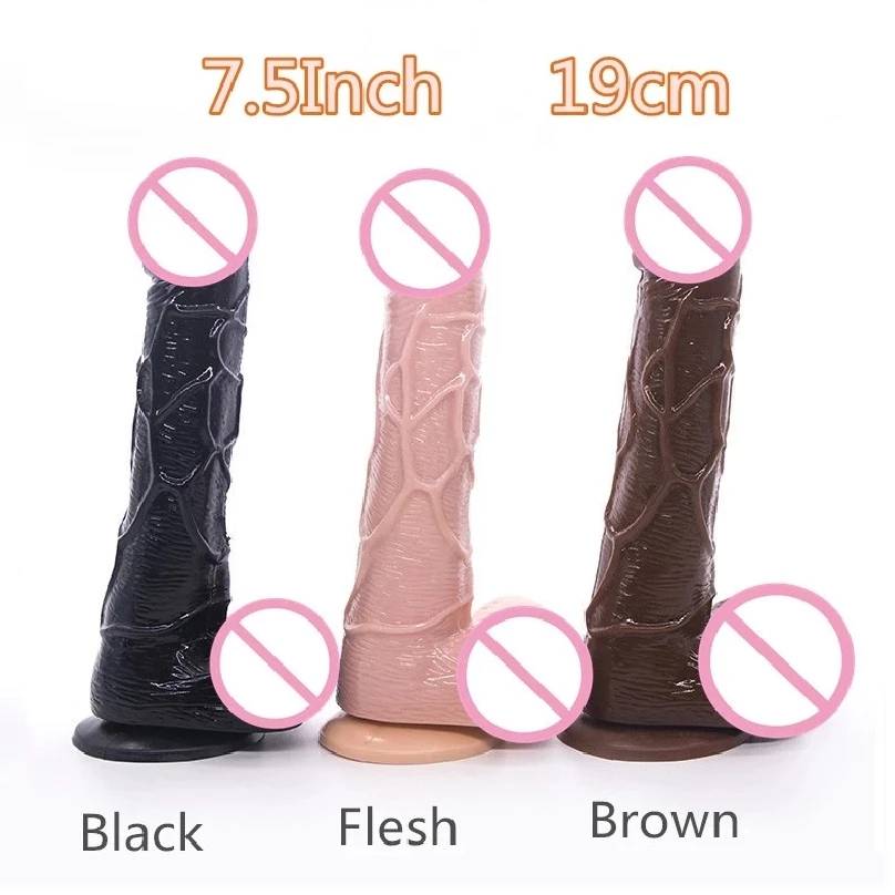 Realistic Dildos Flesh Brown Black Dildo For Women Flexible Huge Penis with Textured Shaft and Strong Suction Cup Sex Toy