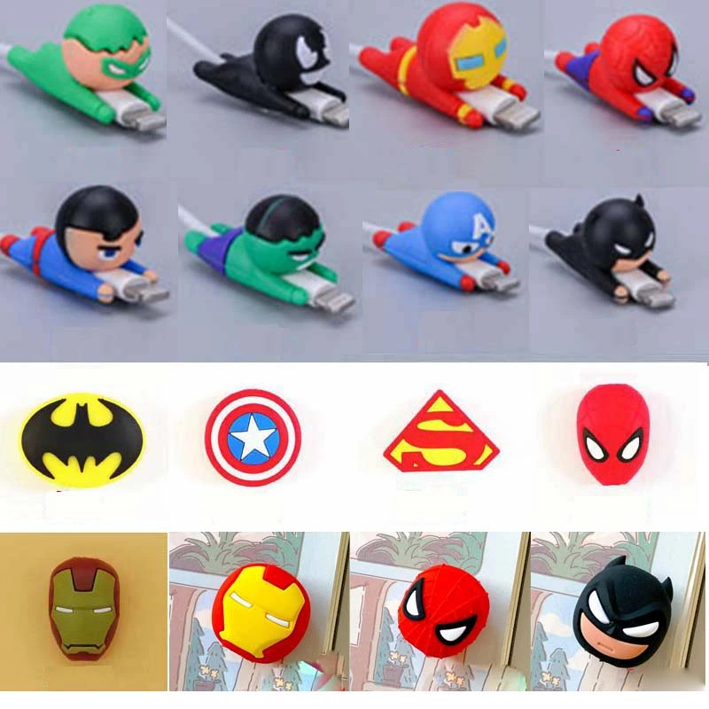 12 Designs Cute Bite Cartoon Hero Series Cable-Winder USB Data Line Protector Cord Cover Silicone Decorate Phone Accessories
