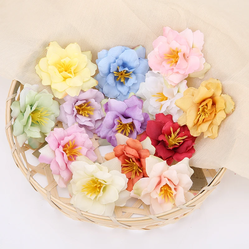 10PCS 5.5cm Artificial Flower Head Silk Rose Orchid For Wedding Decoration Party DIY Wreath Gift Scrapbooking Craft Fake Flower