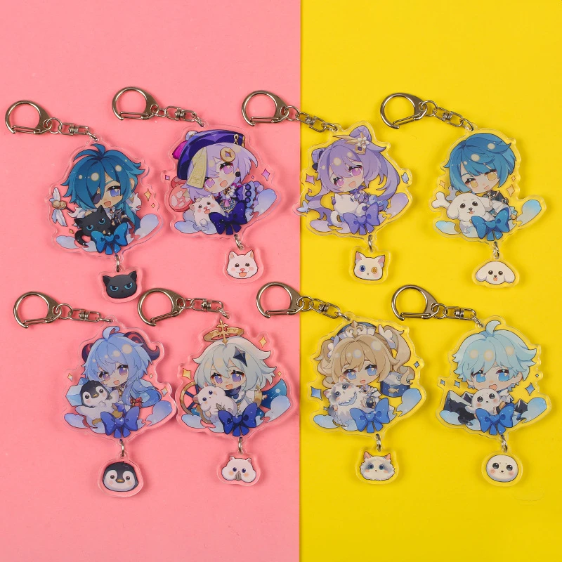 Anime Keychains Genshin Impact Zhongli Diluc Cosplay Key Chain Character Venti Paimon Tartaglia Mona Acrylic Pendant Keyring