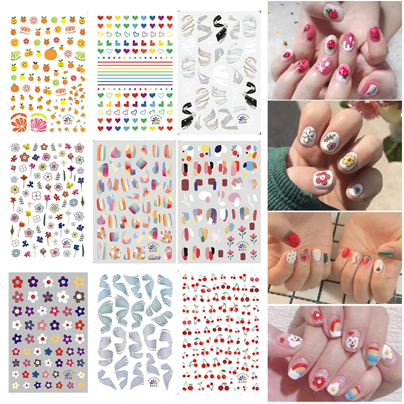 Cute Fruit Flower Nail Stickers DIY Nail Art Decals Printing Pattern Manicure Stickers Slider Water Decal Nail Decorations TSLM1