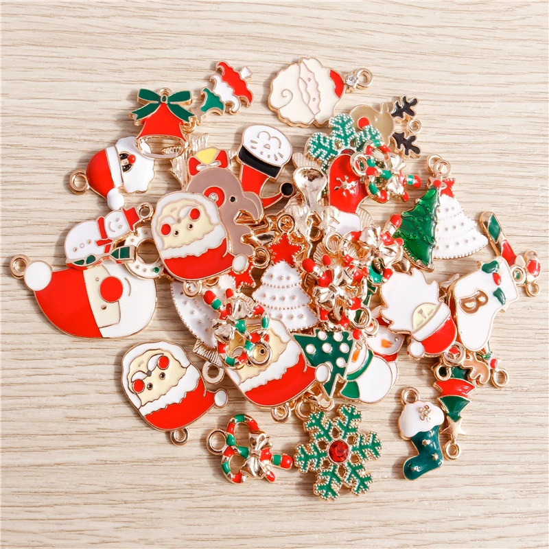 10pcs/lot Enamel Christmas Tree Santa Claus Charms for DIY Making Pendants Necklaces Earrings Bracelets Handmade Jewelry Finding