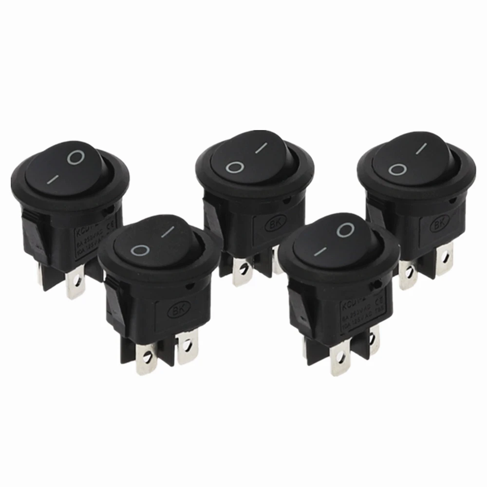 5Pcs AC 6A/250V 10A/125V 4Pin ON-OFF 2 Position Circle  Rocker Switch