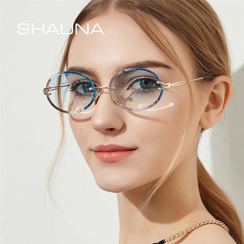 SHAUNA Classic Rimless Oval Sunglasses Women Gradient Shades UV400