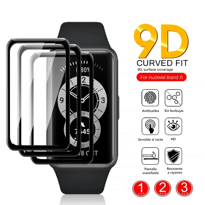 1-3Pcs 9d curved protective glass for huawei band 6 glas screen protector film on hauwei huawey band6 smart bracelet accessories